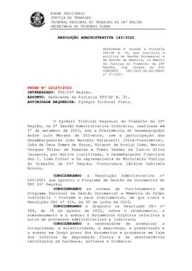 Resolução Administrativa n. 143/2022
