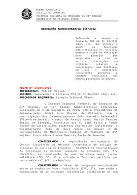 Resolução Administrativa n. 168/2022