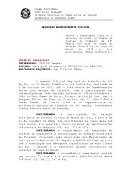 Resolução Administrativa n. 158/2022