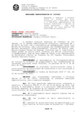 Resolução Administrativa n. 39/2022