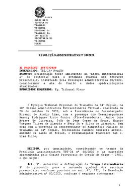 Resolução Administrativa n. 109/2020