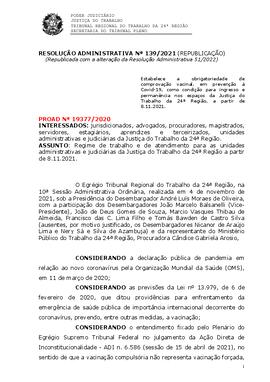 Resolução Administrativa n. 139/2021