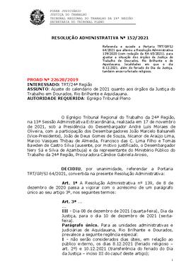 Resolução Administrativa n. 152/2021