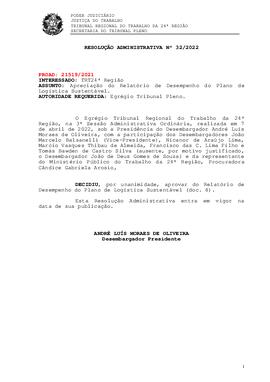 Resolução Administrativa n. 33/2022