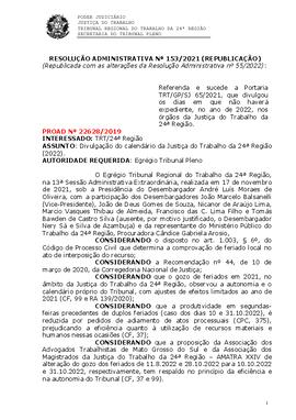 Resolução Administrativa n. 153/2021