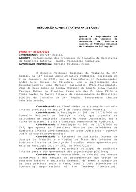 Resolução Administrativa n. 161/2021