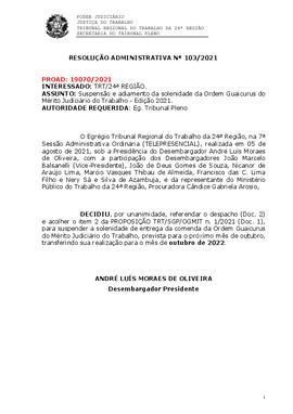 Resolução Administrativa n. 103/2021
