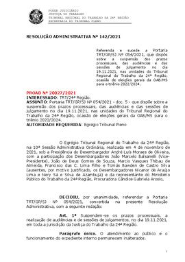 Resolução Administrativa n. 142/2021